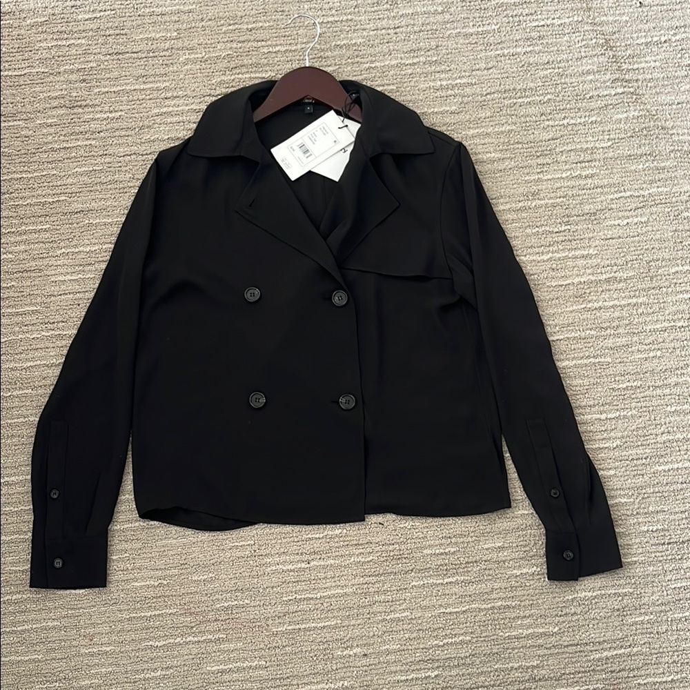 Theory Black Pea Coat Structured Double-Breasted